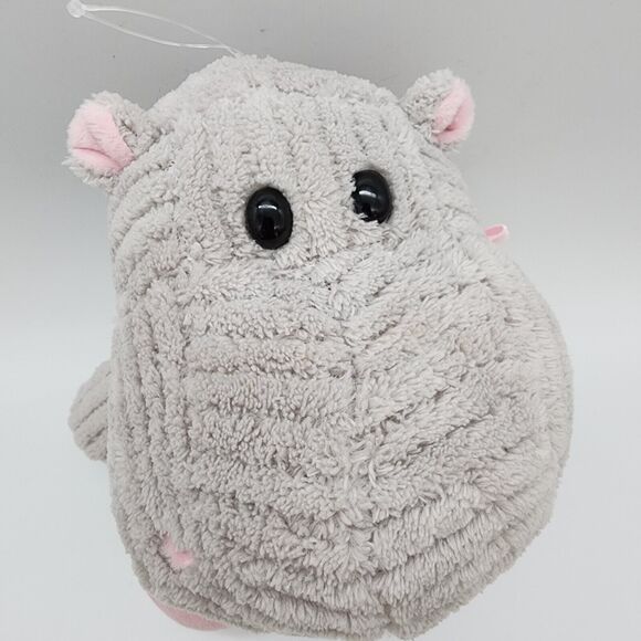 Burton + Burton Corduroy Ribbed Hippo Plush 12” Gray Pink Bow Stuffed Animal Toy - Picture 7 of 13